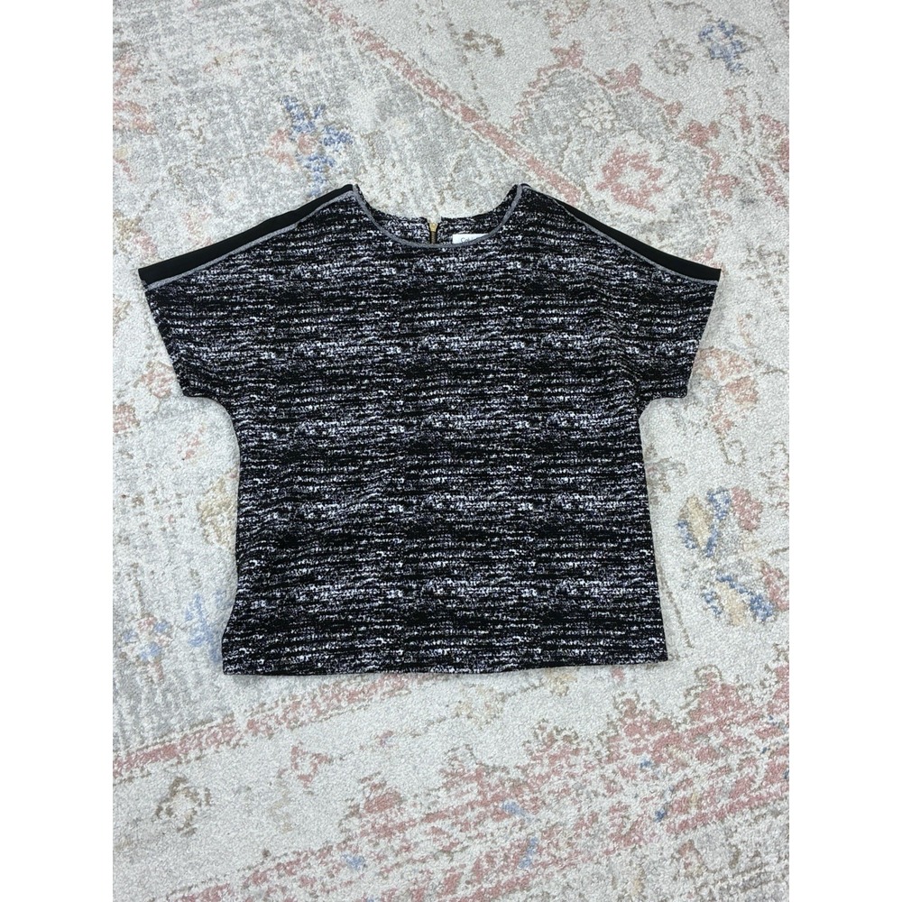 Calvin Klein Textured Black & White Workwear Tweed Top Short Sleeve Blouse Sz 4